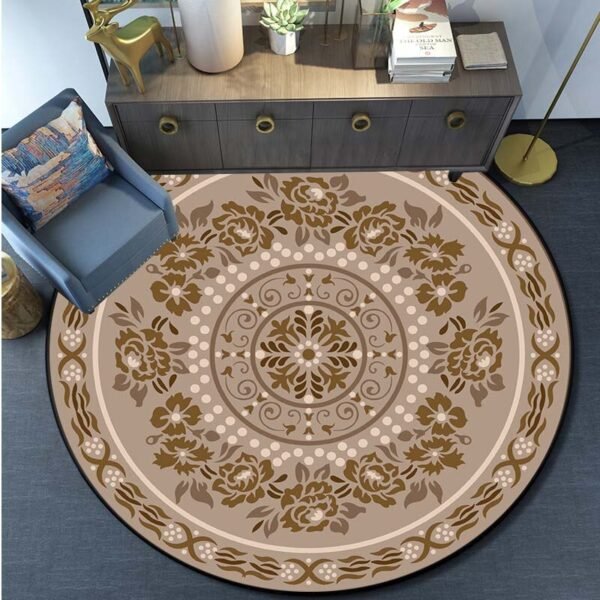 European Style Floral Round Carpet Area Rug Round Floor Mat Living Room Carpet Bathroom Kitchen Rug Doormat