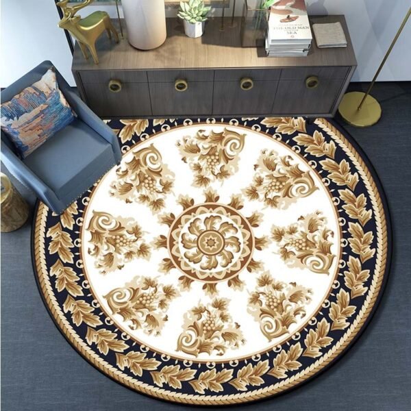 European Style Floral Round Carpet Area Rug Round Floor Mat Living Room Carpet Bathroom Kitchen Rug Doormat