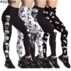 Fccexio 2021 New Pattern 3d Skull Head Print Women High Waist Legging Fashion Plus Size Fitness Elastic Skeleton Leggings - Leggings