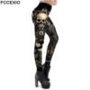 Fccexio Fashion Skull New Design Punk Women Legging Gothic Style Lion Retro Vintage Steampunk Leggins Ankle Pants Cosplay Leggin - Leggings