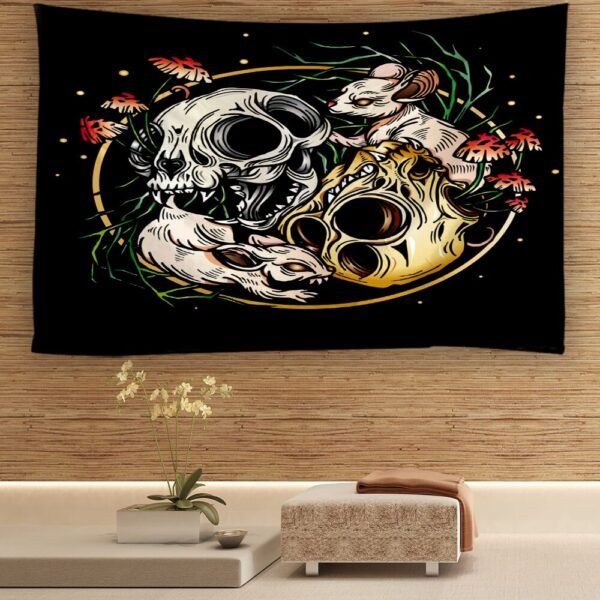 Face To Face Skull Tapestry Kawaii Room Decor Witchcraft Tapestry Wall Hanging Boho Decor Tapestry  Wall Decor