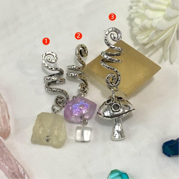 Faceted crystal large particles hair beads, raw crystal hair ring, faceted crystal natural color mushroom hair ring, cuff gift