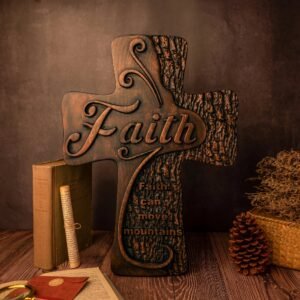 Faith cross wall decoration, beech solid wood carving, spiritual wall sign, christian church, minimalism, pastor's cross