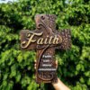 Faith cross wall decoration, beech solid wood carving, spiritual wall sign, christian church, minimalism, pastor's cross
