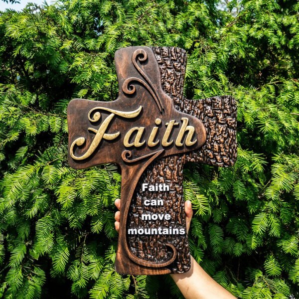 Faith cross wall decoration, beech solid wood carving, spiritual wall sign, christian church, minimalism, pastor's cross