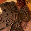 Faith cross wall decoration, beech solid wood carving, spiritual wall sign, christian church, minimalism, pastor's cross