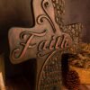 Faith cross wall decoration, beech solid wood carving, spiritual wall sign, christian church, minimalism, pastor's cross