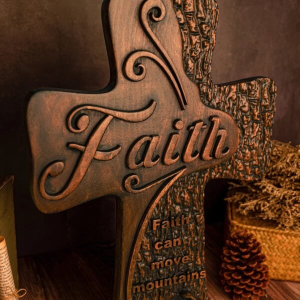 Faith cross wall decoration, beech solid wood carving, spiritual wall sign, christian church, minimalism, pastor's cross