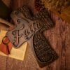 Faith cross wall decoration, beech solid wood carving, spiritual wall sign, christian church, minimalism, pastor's cross