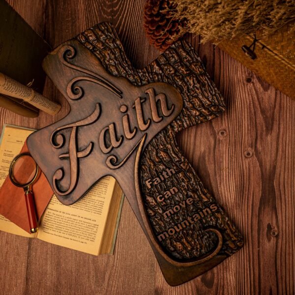 Faith cross wall decoration, beech solid wood carving, spiritual wall sign, christian church, minimalism, pastor's cross