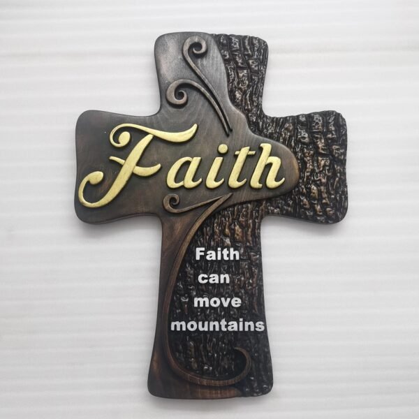 Faith cross wall decoration, beech solid wood carving, spiritual wall sign, christian church, minimalism, pastor's cross
