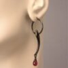 Fang Earring, Gothic Jewelry, Goth Fang Earring, Red Stone, Hoop Earring, Fang, Goth Jewelry, Vampire, Gothic, Goth Earring
