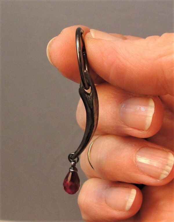 Fang Earring, Gothic Jewelry, Goth Fang Earring, Red Stone, Hoop Earring, Fang, Goth Jewelry, Vampire, Gothic, Goth Earring