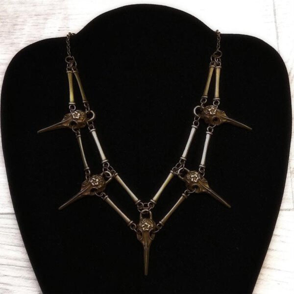 Fashion Witch Skull Raven Crow Bird Goth Pendant Choker Necklace Woodland Elven Gothic Wicca Nature Pagan Steampunk Witchy Thing - Necklace