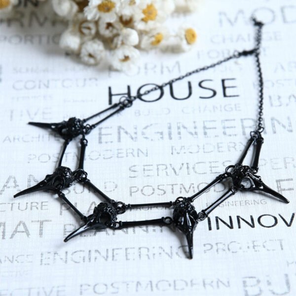 Fashion Witch Skull Raven Crow Bird Goth Pendant Choker Necklace Woodland Elven Gothic Wicca Nature Pagan Steampunk Witchy Thing - Necklace