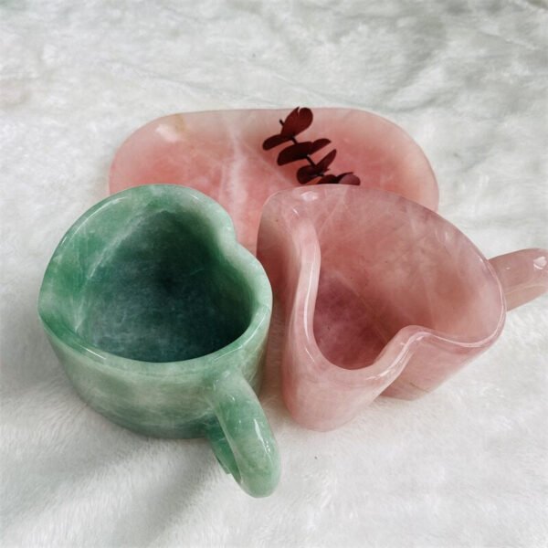 Fine Art Hot Sale Carving Crafts Natural Green Aventurine Rose Quartz Heart Shaped Cups