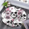 Floral Skull Round Carpet Soft Flannel Sofa Bedroom Area Rugs Flannel Anti-slip Bedside Carpets for Living Room