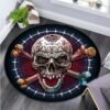 Floral Skull Round Carpet Soft Flannel Sofa Bedroom Area Rugs Flannel Anti-slip Bedside Carpets for Living Room