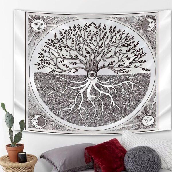 Forest Tapestry Nature Tree Popular elves Wall Hanging Green Family Tree Tapestry Sun and Moon Beach Blanket Home Decor