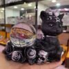 Fortune Cat Skull Black Lucky Cats Display Stand for Crystal Ball Base Holder Resin Figurines Statue Ornament for 60-80mm Sphere