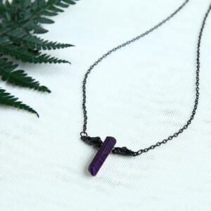 Fortune Teller Raw Crystal and Hands Necklace Raw Purple Quartz Point Pendant Victorian Hand Jewellery  Palmistry Jewelry Gothic