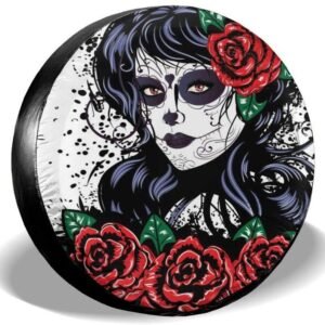 Foruidea Vintage Sugar Skull Girl Spare Tire Cover Waterproof Dust Proof UV Sun Wheel Tire Cover Fit for Car,Trailer, 15 Inch|Car Covers|