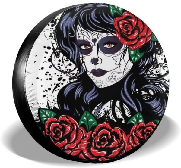 Foruidea Vintage Sugar Skull Girl Spare Tire Cover Waterproof Dust Proof UV Sun Wheel Tire Cover Fit for Car,Trailer, 15 Inch|Car Covers|