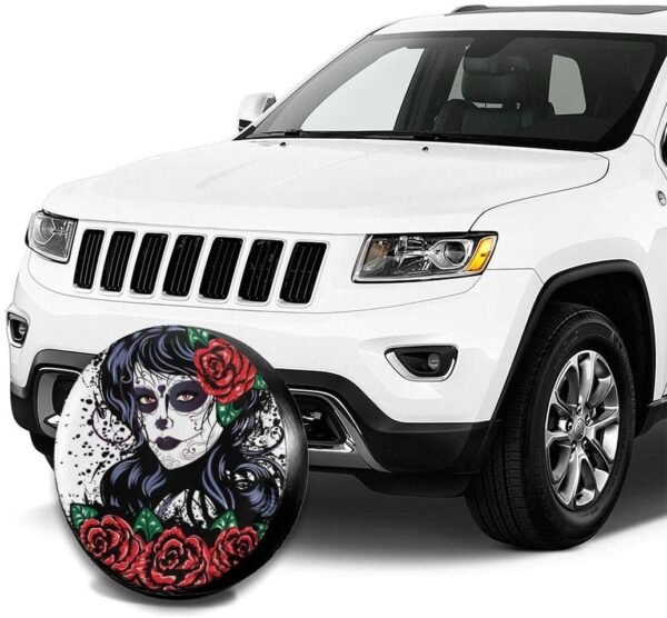 Foruidea Vintage Sugar Skull Girl Spare Tire Cover Waterproof Dust Proof UV Sun Wheel Tire Cover Fit for Car,Trailer, 15 Inch|Car Covers|