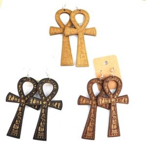 Newest Engraved Ankh Wooden Earrings - Hoop Earrings