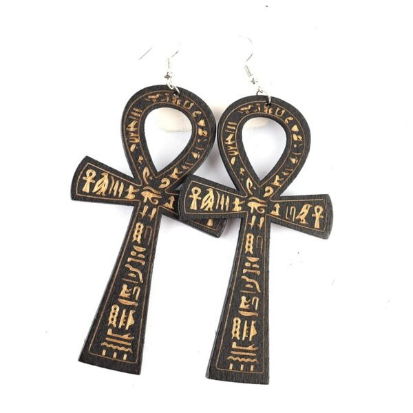 Newest Engraved Ankh Wooden Earrings - Hoop Earrings