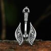 Stainless Steel Viking Warrior Shield Axe Pendant With Detail Tooth Necklace Punk Style Rock Party Jewelry