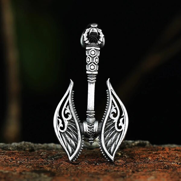 Stainless Steel Viking Warrior Shield Axe Pendant With Detail Tooth Necklace Punk Style Rock Party Jewelry