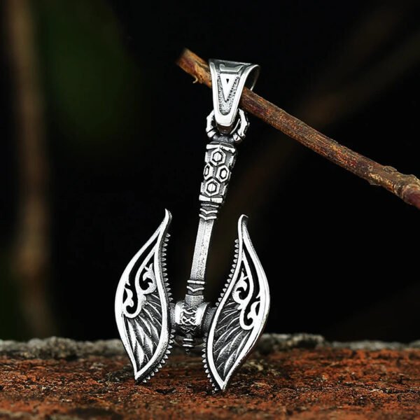 Stainless Steel Viking Warrior Shield Axe Pendant With Detail Tooth Necklace Punk Style Rock Party Jewelry