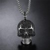 Viking Magic~Full Rhinestone Punk Gothic Titanium Stainless Steel Biker Skeleton Skull Pendants Necklaces for Men Jewelry HE109