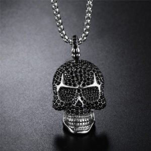 Viking Magic~Full Rhinestone Punk Gothic Titanium Stainless Steel Biker Skeleton Skull Pendants Necklaces for Men Jewelry HE109