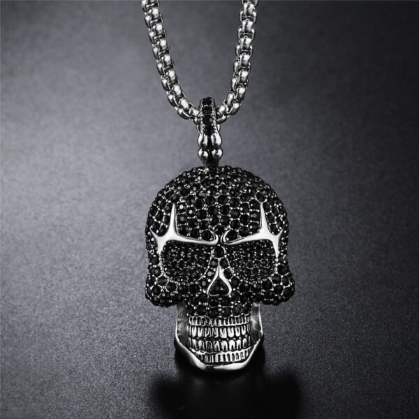 Viking Magic~Full Rhinestone Punk Gothic Titanium Stainless Steel Biker Skeleton Skull Pendants Necklaces for Men Jewelry HE109