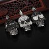 Viking Magic~Full Rhinestone Punk Gothic Titanium Stainless Steel Biker Skeleton Skull Pendants Necklaces for Men Jewelry HE109