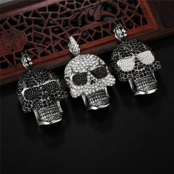 Viking Magic~Full Rhinestone Punk Gothic Titanium Stainless Steel Biker Skeleton Skull Pendants Necklaces for Men Jewelry HE109