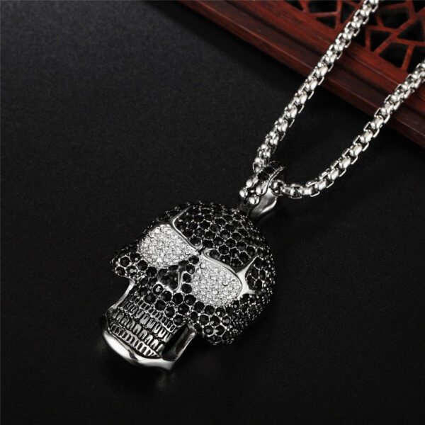 Viking Magic~Full Rhinestone Punk Gothic Titanium Stainless Steel Biker Skeleton Skull Pendants Necklaces for Men Jewelry HE109