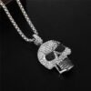 Viking Magic~Full Rhinestone Punk Gothic Titanium Stainless Steel Biker Skeleton Skull Pendants Necklaces for Men Jewelry HE109