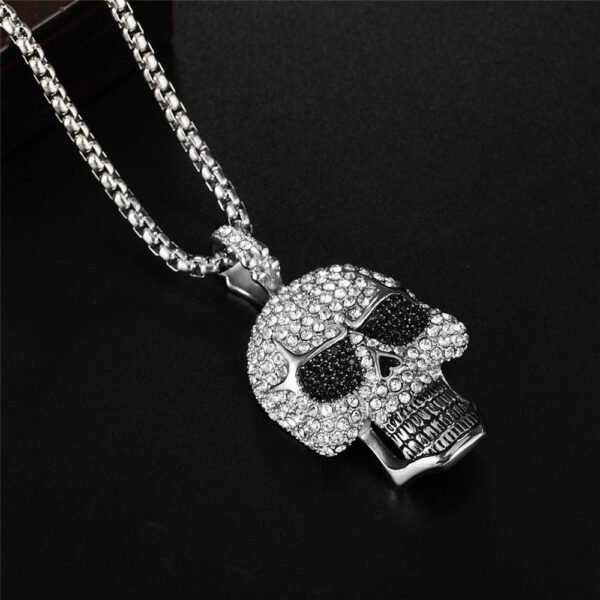Viking Magic~Full Rhinestone Punk Gothic Titanium Stainless Steel Biker Skeleton Skull Pendants Necklaces for Men Jewelry HE109