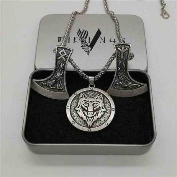 New Magicun Viking~Futhark Axe pendant wolf Viking Men's necklace Vintage pagan jewelry 1pc