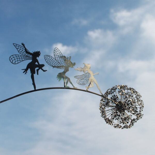 Garden Decorative Stake Fairies And Dandelions Dance Together Metal Garden Yard Art Decor