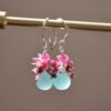 Genuine Ruby Earrings, Sterling Silver Jewelry, Real Chalcedony, Aqua Gemstones, Red and Pink, Cluster Ear Rings
