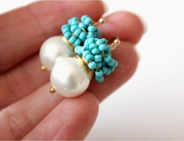 Genuine Ruby Earrings, Sterling Silver Jewelry, Real Chalcedony, Aqua Gemstones, Red and Pink, Cluster Ear Rings