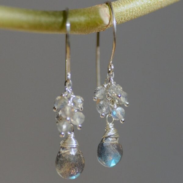 Genuine Ruby Earrings, Sterling Silver Jewelry, Real Chalcedony, Aqua Gemstones, Red and Pink, Cluster Ear Rings