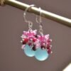 Genuine Ruby Earrings, Sterling Silver Jewelry, Real Chalcedony, Aqua Gemstones, Red and Pink, Cluster Ear Rings