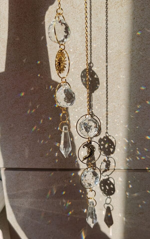 Geometric Sun and Moon Suncatcher Gold Plated