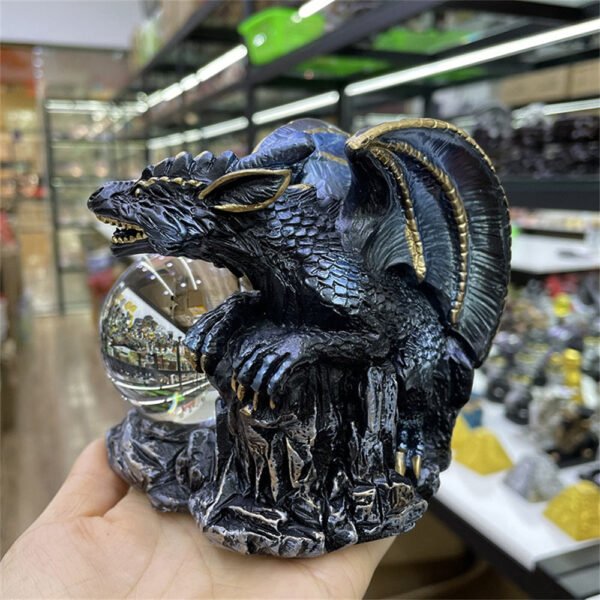 Giant Dragon Guardian Perched on Crystal Ball Figurine Retro Crafts Crystal Ball Display Stand Office Desktop Ornament for 4-8cm