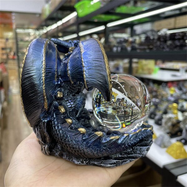 Giant Dragon Guardian Perched on Crystal Ball Figurine Retro Crafts Crystal Ball Display Stand Office Desktop Ornament for 4-8cm